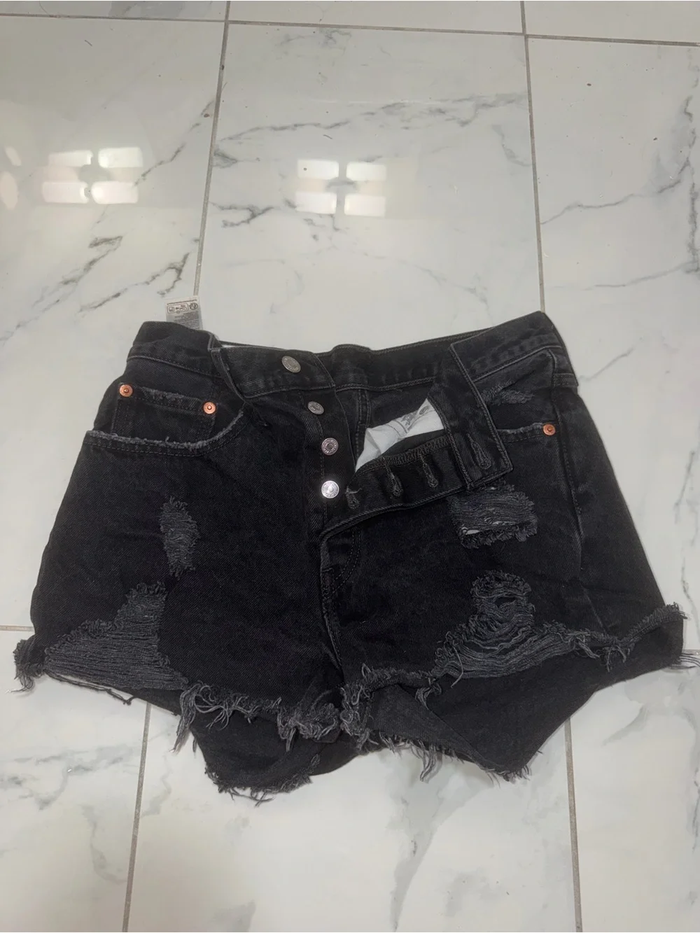 Levi's Black Frayed Denim Cutoff Shorts